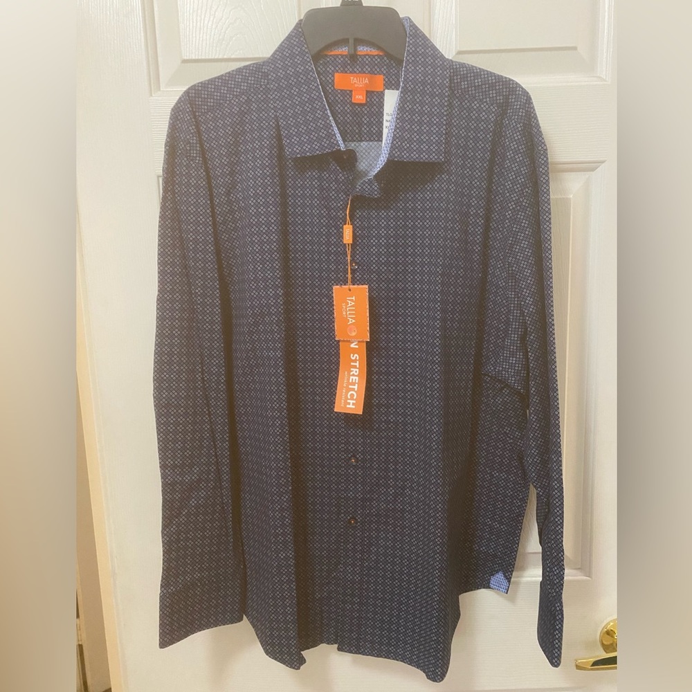 Mens Blue Pattern Dress Shirt - Tallia Sport